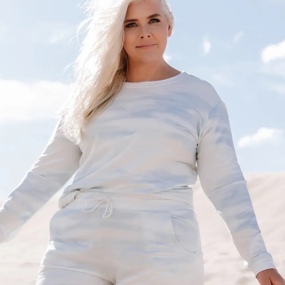 Rachel Parcell Lounge Set Fleece Joggers Crewneck Sweatshirt Blue Cloud - Picture 9 of 10